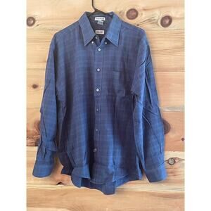 Izod Men's 80s 2 ply Cotton Button Down shirt. Blue Plaid Size Large